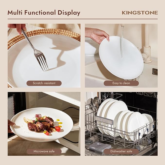 KINGSTONE Bone China Dinnerware Set for 8 with 40 Piece Silverware Set for 8, Dishwasher Safe, Tableware for Daily Use with Elegant Design