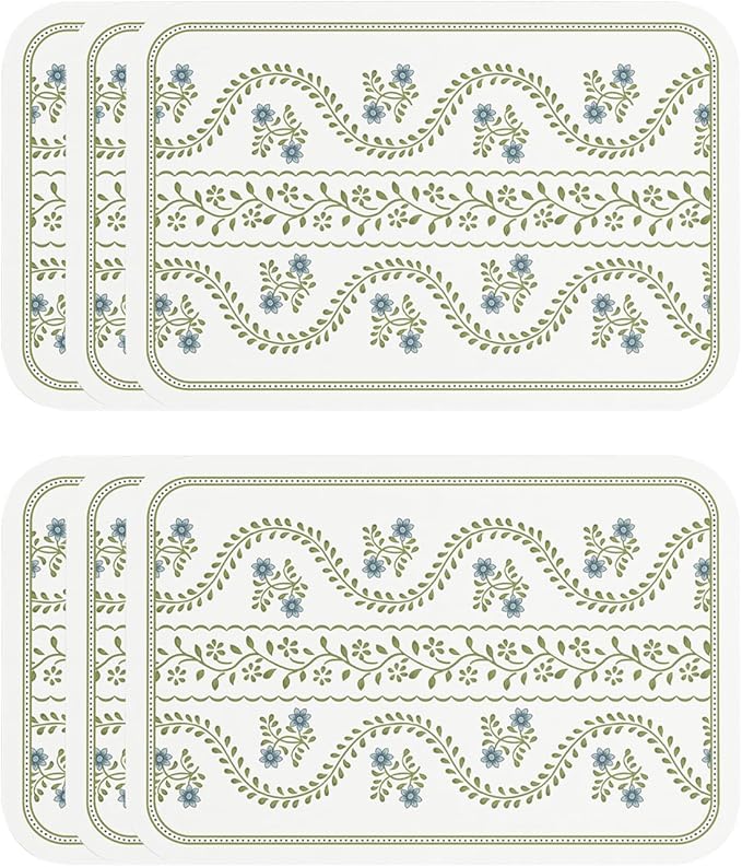 ISAENNE Rectangular Placemats Set of 6,Floral PVC Placemats, Waterproof and Heat-Resistant Place Mats,Decoration for Kitchen, Dining, Parties, Holiday,12"*17"
