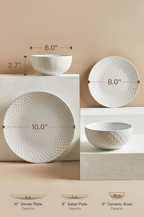 24 Piece Dinnerware Sets for 8, Premium Stoneware Plates and Bowls Sets, Microwave & Dishwasher Safe, Elegant Dishes for Entertaining & Special Occasions – A Stunning Gift for Large Families