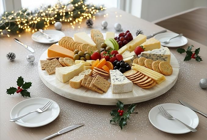PEMAR 12.6″ Decorative Lazy Susan Turntable, Handcrafted Tray with Mother of Pearl Inlay, 360° Rotating Countertop & Dining Table Organizer, Elegant Home Décor, Housewarming Gift, White Cream Sunlight