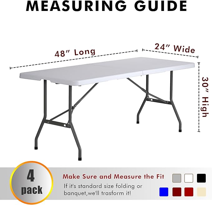 Nasitos 4 Pack White Fitted Table Covers for 4 Foot Rectangular Tables-Open Back Tableclothes Washable and Wrinkle Resistant Table Cloth for Parties, Wedding, Jewelry Shows, Craft Fair, Trade Show