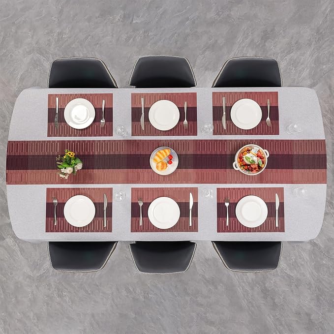 Placemats Set of 6, Vinyl Woven Place Mats Indoor Set of 6 Washable Wipeable PVC Table Mats Heat-Resistant Non Slip Plastic Placemat for Kitchen Dining Outdoor Table (Purple Red, Set of 6)