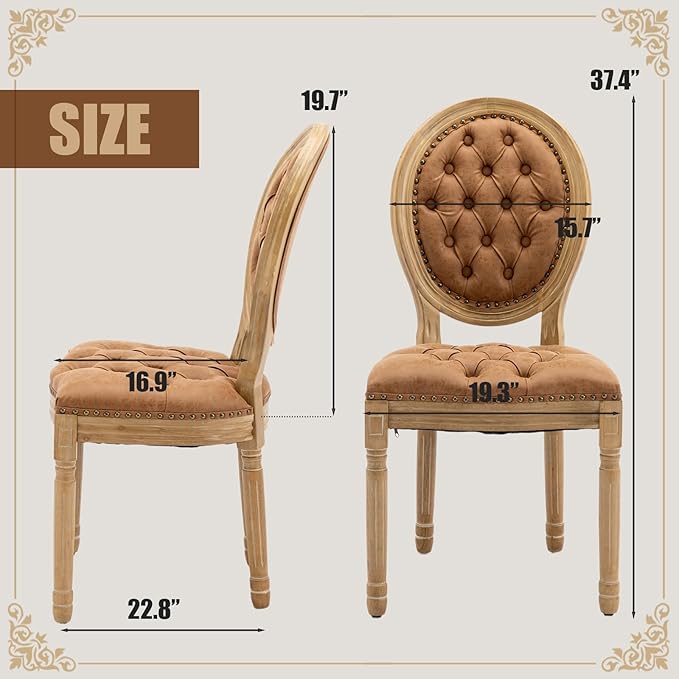 SoarFlash French Dining Chairs Set of 4, Vantage Dining Chair with Round Back, Farmhouse Country PU Leather Dining Chair for Kitchen,Bedroom,Orange