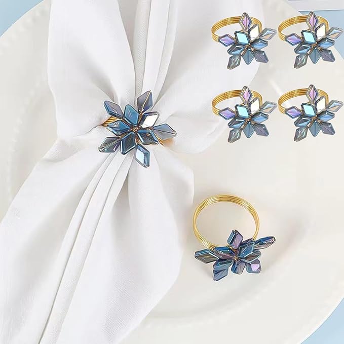 Decorative Napkin Rings Set of 4,Holders Decor Dinner Party,Wedding,Anniversary,Birthday,Table Decor Gift (Blue Crystal)