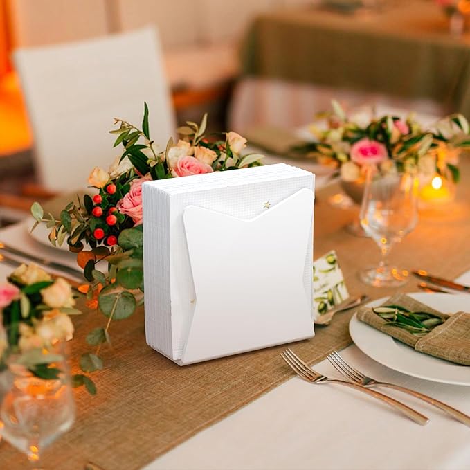 SILUT 2 Pack Napkin Holder for Table, Acrylic Napkins Holder, Compact Napkin Dispenser for Kitchen Table, Cocktail Napkin Holder for Bar, Banquet, Restaurant, Freestanding Napkins Holder - White