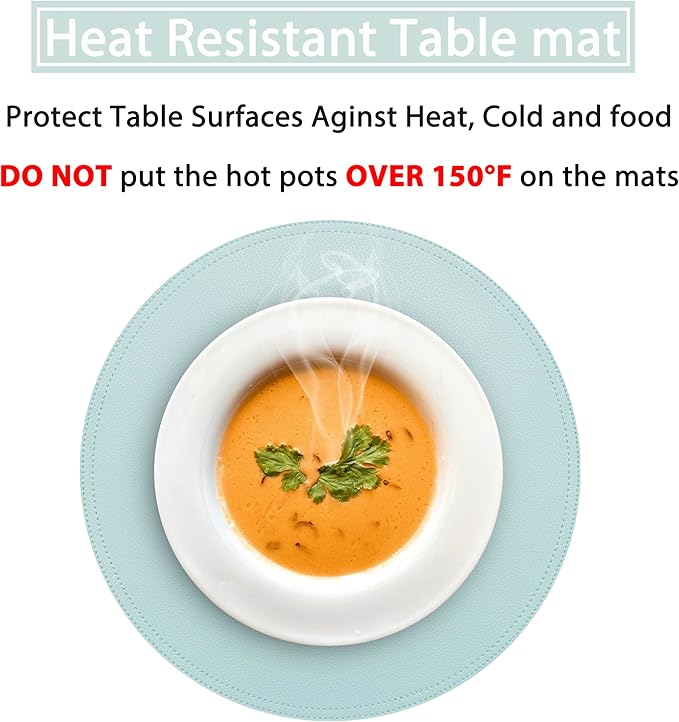 Set of 8 Faux Leather Round Placemats and Coasters, Coffee Mats Kitchen Table Mats, Waterproof, Easy to Clean for Kitchen Dining Round Table