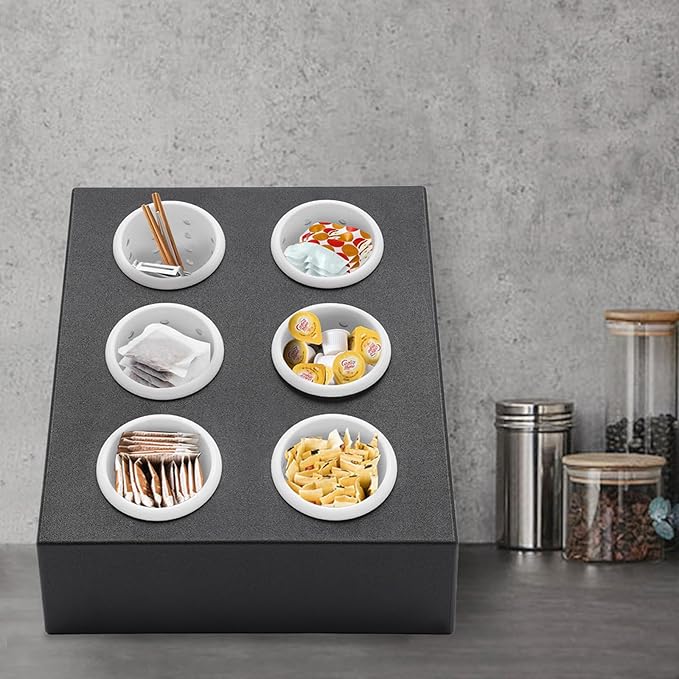 6-Compartment Utensil Holder - Black & White Restaurant Cutlery Organizer with Removable Liners, 22 lbs Capacity, for Kitchen Counter, Bars, Coffee Shops, Restaurants, & Hotels