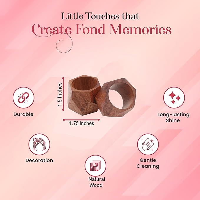 ALPHA Living HOME Wooden Napkin Rings Set of 12 - Decorative Daimond Serviette Holders for Party, Decoration, Dinning Table, Everyday, Family Gatherings - Rustic Reusable Napkin Rings (Brown)