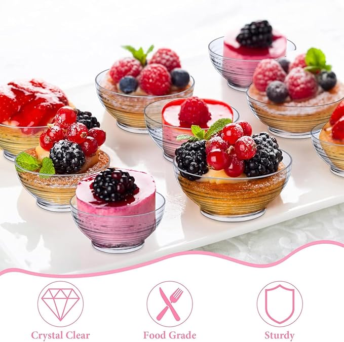 150 Pcs 3 oz Mini Dessert Bowls Small Appetizer Dessert Cups Reusable Mini Clear Plastic Bowls Small Party Serving Cups for Mousse, Puddings, Appetizers, Condiments, Snacks,ketchup, Soy, BBQ, Party