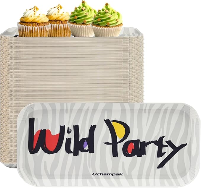 50 Pack 10.43 Inch Rectangle Paper Plates, Heavy Duty Disposable Plates Decorative Plates Party Plate Food Trays for Tacos, Dessert, Snack, Salad, Pasta, Camping Picnic Party (Zebra Stripe)