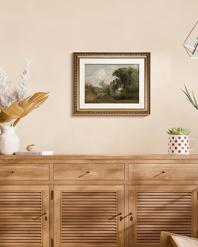InSimSea Gold Picture Framed Wall Art, Living Room Vintage French Country Wall Decor, Nature Landscape Canvas Print Art, Home Farmhouse Decor, Antique Paintings with Frame 13x16inch