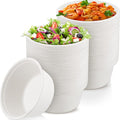 Tessco for you 100 Pack 42 oz Large Disposable Salad Bowls Deep Heavy Duty Paper Bowls Sugarcane Fiber Compostable Biodegradable Microwave Safe for Hot Cold Soup Ramen Popcorn Pasta(White Color)