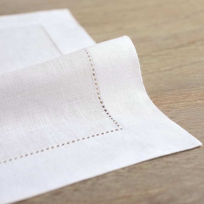 Solino Home Square Placemats Set of 4-100% Pure Linen White Cloth Placemats 14 x 14 Inch - Classic Hemstitch, Machine Washable Place Mats for Winter, Spring, Easter, Valentines