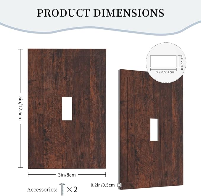Decorative Light Switch Cover Brown Red Rustic Wood Grain Retro Farmhouse 1 Gang Wall Plate Cover Single Toggle Outlet Covers Switchplate Electrical Faceplate for Farmhouse Cabin Decor（2 Pack）