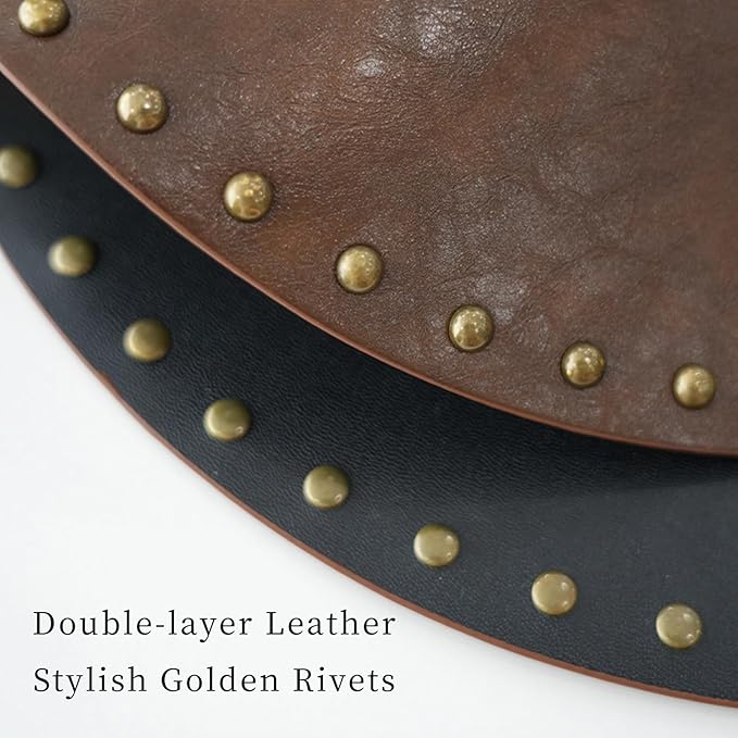 Round Placemats Set of 4, Waterproof Oilproof PU Place Mats, Heat Resistant Anti-Slip Faux Leather Table Mats for Indoor & Outdoor Use, Dark Brown