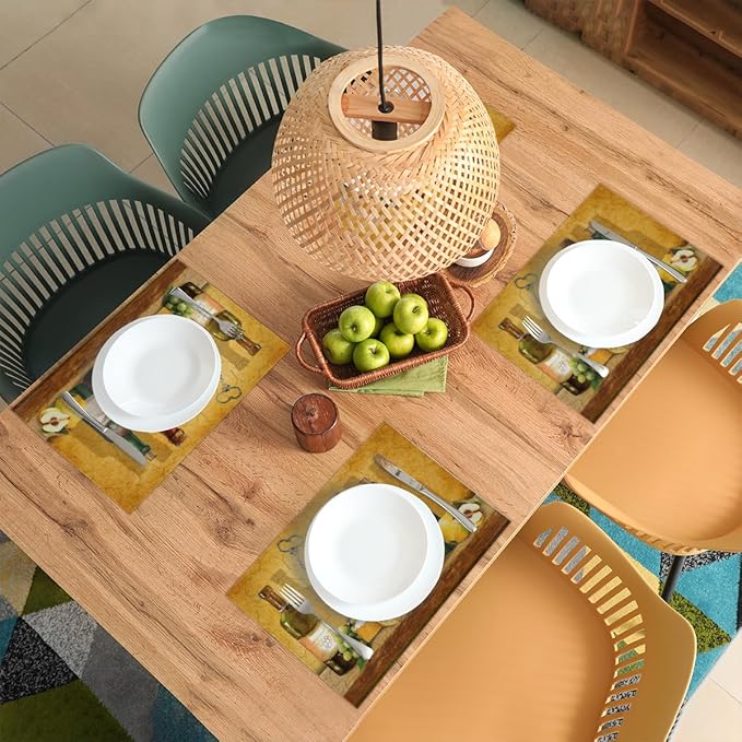 Wine Grapes Placemats Set of 4, Washable Elegant Vintage Placemats, Non-Slip Table Rectangle Linen Place Mats for Kitchen Dining Party Home Indoor Table Decor, Present for Wine Enthusiasts