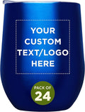 Custom Stemless Wine Glass Tumblers with Lids by Largo 11 oz. Set of 24, Personalized Bulk Pack - Perfect for Wine, Cocktails, Other Hot & Cold Beverages - Blue