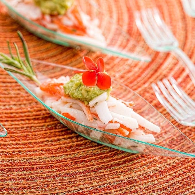 Restaurantware 1 Ounce Dipping Sauce Bowls 100 Disposable Dipping Sauce Dishes - Canoe Shaped Unique Design Seagreen Plastic Small Dishes For Dips Appetizers Desserts Or Samples