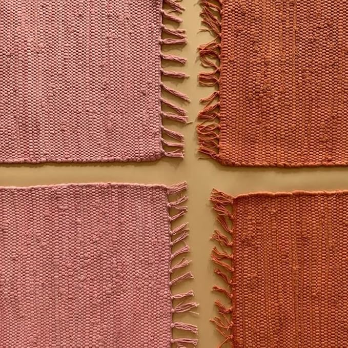 PILLOWPIA Handcrafted Chindi Placemat – 100% Cotton, Handwoven Boho Table Mat | Eco-Friendly Colorful Decor for Dining Room, Kitchen, or Coffee Table – Peony Pink Woven Accent