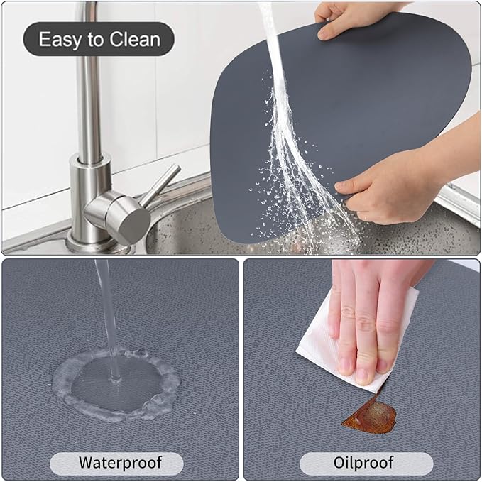 Faux Leather Placemats and Coasters Set, Round Leather for Dinner Table Mats Heat Resistant Non-Slip Washable Insulation Coffee Mats Kitchen Place Mats Nordic Style (Navy Gray, 2 Placemats+2 Coasters)