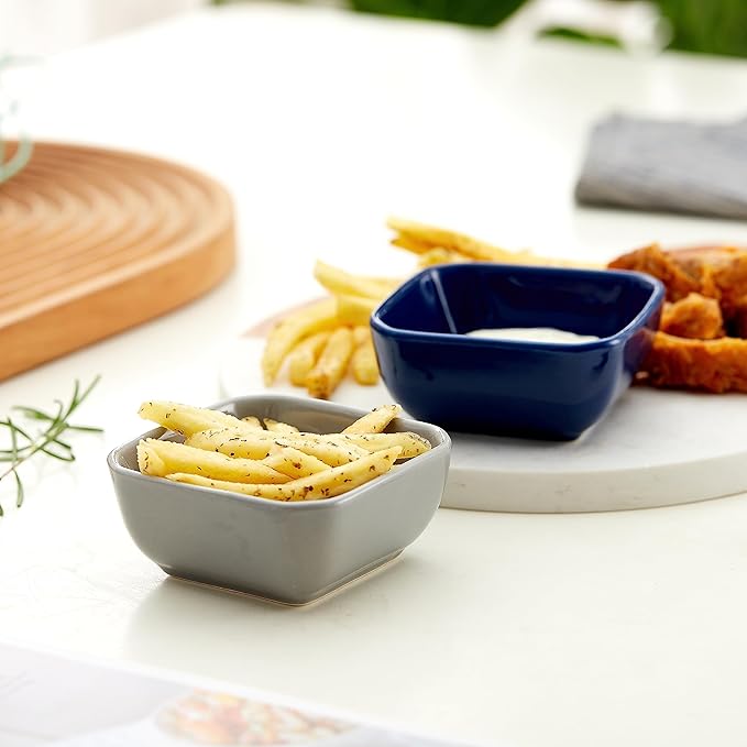 Ceramic Dipping Bowls Set of 6,3 Ounce Porcelain Small Mini Dip Bowl Square Soy Sauce Dish - Good for Tomato Sauce, Sushi Soy, BBQ,Charcuterie Board(Navy)