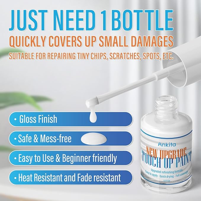 Porcelain Sink Touch Up Paint, High-Gloss Porcelain Repair Kit White & Appliance Paint for Chips, Scratches, Cracks and Spots on Enamel, Acrylic, porcelain, Sinks, Tubs, Bathtub, Appliances, Metal, Tiles in Kitchen and Bathroom. (Gloss White)