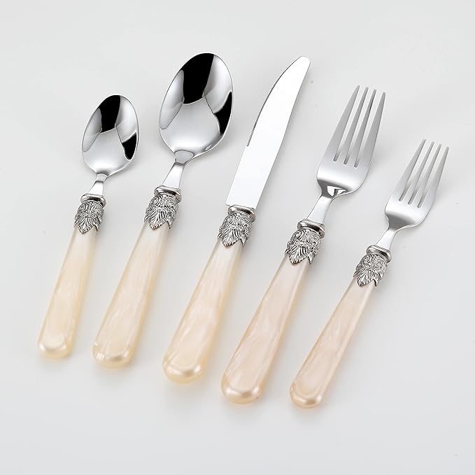 20 pieces 18/10 Stainless Steel Silverware Sets With Champagne Handle,Vintage Cutlery Sets,Sliverware set Service for 4,Dishware Safe (20,champagne)