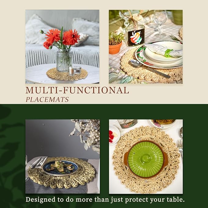 Set of 6 Handwoven Corn Husk Placemats, 13.8" Round – Eco-Friendly Boho Rustic Table Mats, Farmhouse Chargers for Dining & Festive Occasions