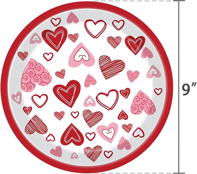 24Pcs Valentines Paper Plates Red Lovely Heart Love Dessert Disposable Paper Plates for Engagements Weddings Anniversary Birthday Tableware Party Supplies Decorations