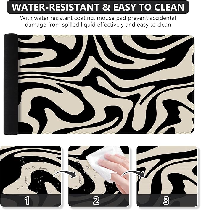 iCasso Desk Mat, XXL Large Gaming Mouse Pad, Anti-Slip Rubber Base Mousepad with Stitched Edges, Keyboard Mouse Mat Big Desk Pad for Work, Game, Office, Home, Zebra Black
