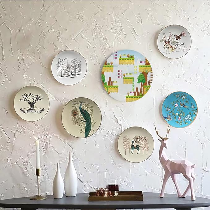 Ceramic Display Plate, Video Games Ceramic Hanging Decorative Plate, Cartoon Retro Computer Graphic Kids Western, 6 Inch, Living Room Kitchen Decoration Household, Multicolor