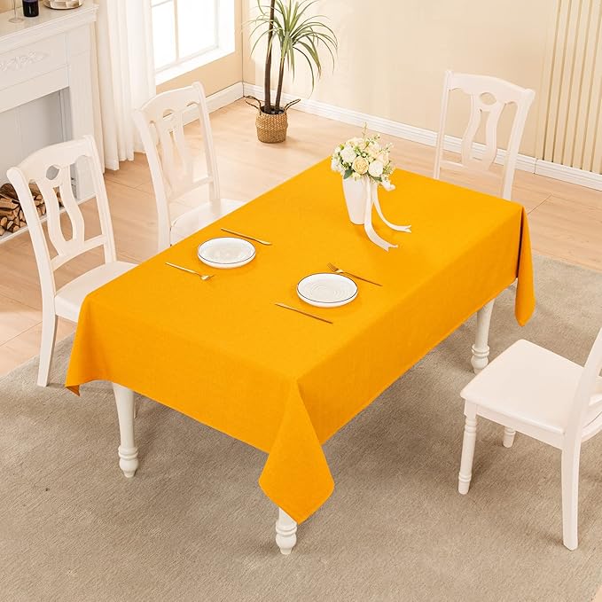 BALCONY & FALCON Rectangle Tablecloth Washable Wrinkle Resistant and Water Proof Table Cloth Decorative Linen Fabric Tablecloths for Dining Parties Kitchen Wedding and Outdoor Use (Golden, 57x118)