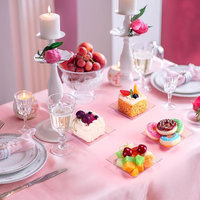 Zhehao 100 Pcs Plastic Dessert Appetizer Plates Disposable, 3.6 x 3.6 Inch Small Square Plastic Dessert Cake Plate for Party, Valentine's Day Wedding Birthday Bridal Baby Shower Supplies (Gold Clear)