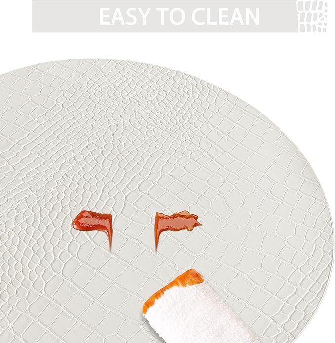 Jovono Round Leather Placemats for Round Tables Set of 8, White Place Mats and Coasters, Wipeable Waterproof Heat Resistant Table Mats Easy to Care for Indoor Decor 14 inch Diameter