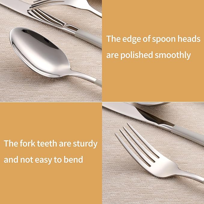 20-Piece Off white Silverware Set 18/0 Stainless Steel Silverware Set Off white Handle Cutlery Set Service for 4 Dinner Knives Forks Spoons Set Flatware Set Finish Dishwasher Safe