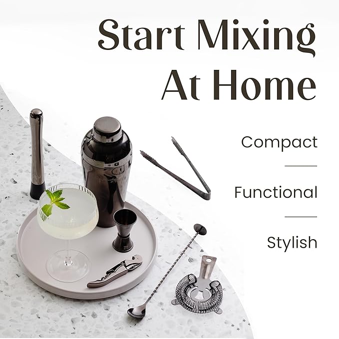 Mixology & Craft Cocktail Shaker Set with Bamboo Stand - Professional 10-Piece Bartender Kit - Complete Bar Set & Cocktail Mixer Kit for Home (Gun-Metal)