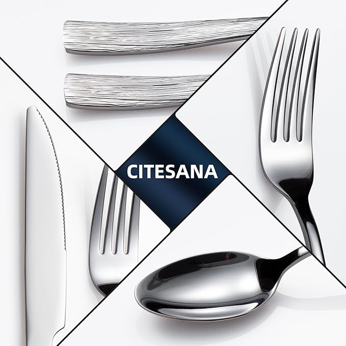 40-Piece Silverware Set for 8, CITESANA Heavy Duty Stainless Steel Flatware Set with Ripple Handles, Mirror Polished Kitchen Cutlery Set