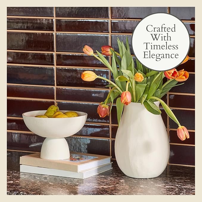 CG Hunter Medium Crème Footed Bowl, Elegant Aluminum Serving Dish, Perfect for Home Decor, Dining Table Centerpiece, Fruit Display, Salad Serving, and Decorative Kitchen Accents