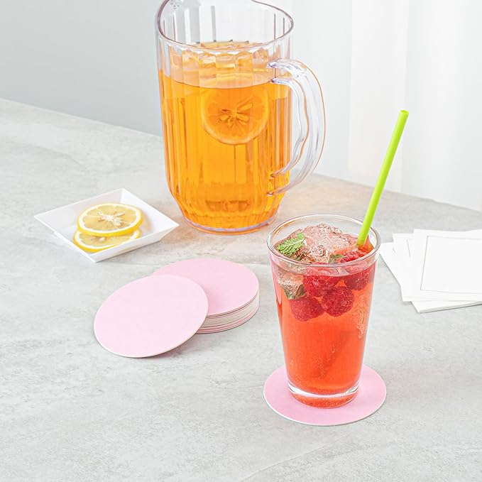 Restaurantware Paper Coasters 100 Pack of 3.5 Inch Disposable Beverage Coasters Absorbent for Hot and Cold Drinks Pink Coffee Cup Essentials for Table Decor, Kitchen, Home Patio or Living Room