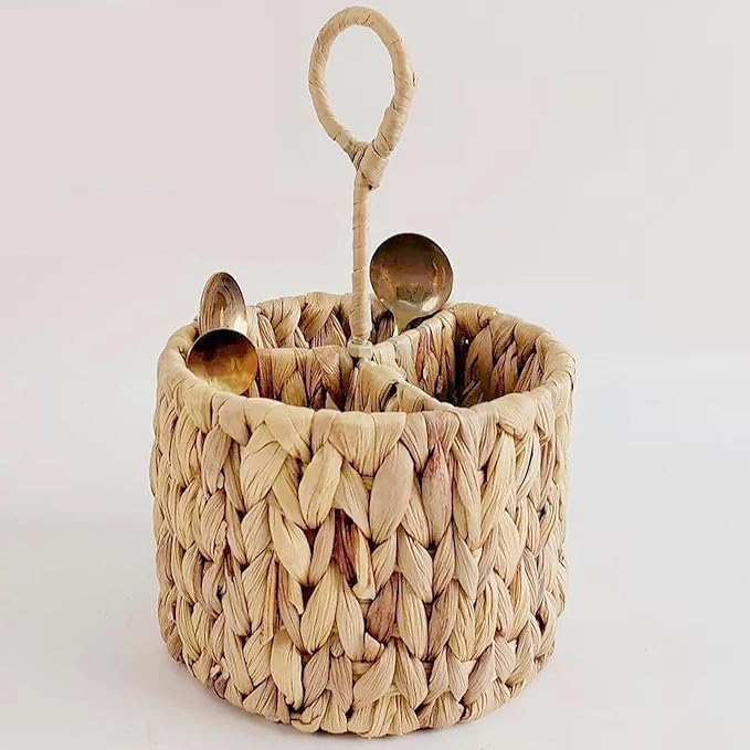Wicker Flatware Organizer Water Hyacinth Cutlery Holder for Forks Party