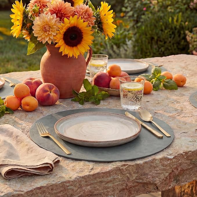 Artoid Mode Grey Faux Leather Placemats Set of 4, 15 Inch Waterproof Wipeable Heat Resistant Vinyl Place Mats, Reversible Table Mats for Winter Kitchen Dining Decor