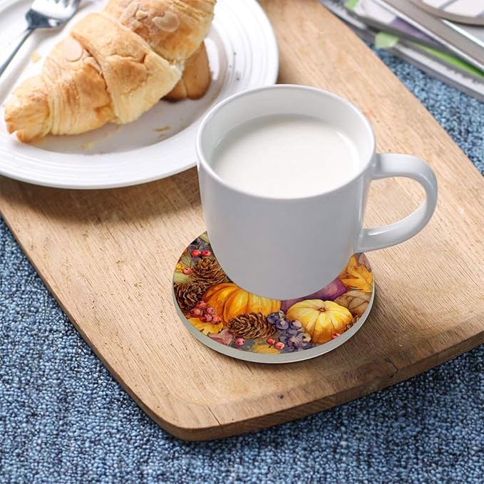 Coasters for Drinks Coaster Drink Set Decorative Coffee Table Desk Cup Mat Spring Cute Cork Bar Backing Round Home Decor Thanksgiving Harvest Yellow45