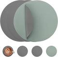 Myir JUN Round Placemats Set of 4 Faux Leather Place Mats and Coasters 15 inch Round Table Mats Dual Sided Non-Slip Stain Resistant Placemats (Gray & Sage Green, Set of 4)
