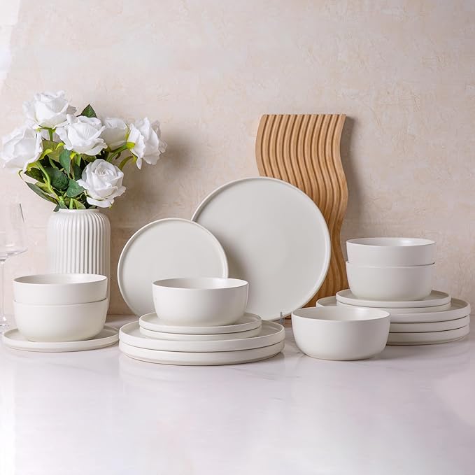 AmorArc Stoneware Dinner Plates Set of 4, 10.5 Inch Reactive Matte Glaze Ceramic Plates Set, Modern Dinnerware Dish set for Kitchen, Microwave, Dishwasher Safe, Scratch Resistant - Matte White
