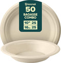 BOSNAL 10 Inch Round Plates with 16 oz Bowls – 25 Plates, 25 Bowls,100% Plant-Based Sugarcane Bagasse, Eco-Friendly Disposable Dinnerware for Hot & Cold Meals, Microwave Safe