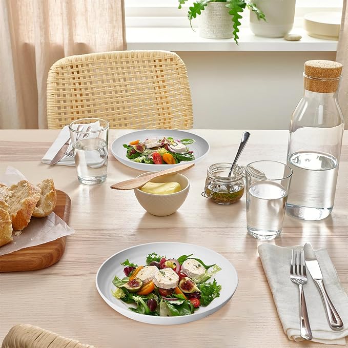 Homienly Wheat Straw Plates Set of 8, 9 inch Unbreakable Microwave and Dishwasher Safe Plates, Lightweight Round Dinner Plates with Unique Texture, Plate for Kitchen, Camping, Picnic - White