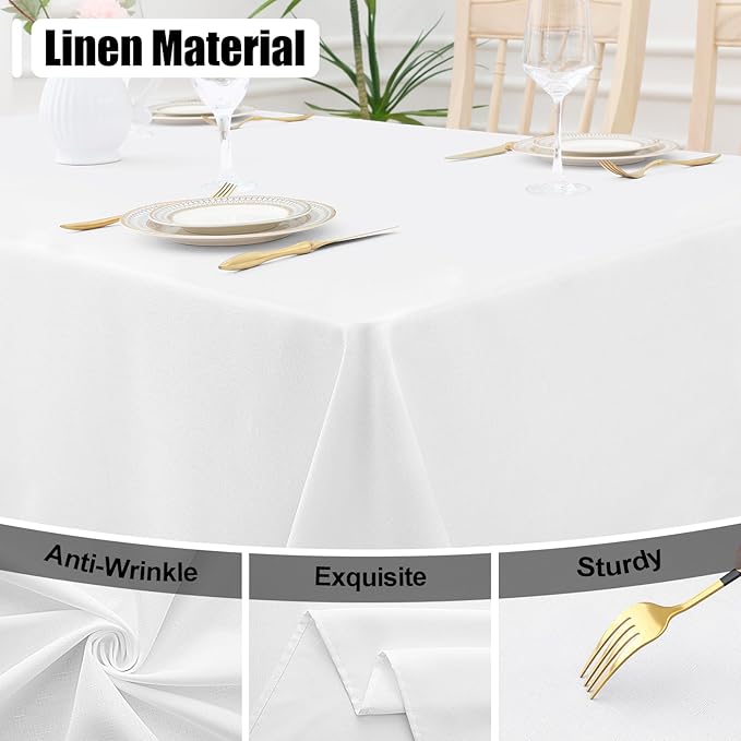 Smiry Square Table Cloth Linen Textured, Waterproof Spillproof Anti-Wrinkle Burlap Tablecloth, Washable Decorative Fabric Table Cover for Dining, Party, Banquet, 54 x 54 Inch, White