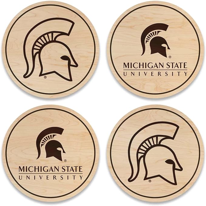LazerEdge Michigan State Spartans Wooden Coaster Set - Maple Wood - Officially Licensed Product - 4-Pack