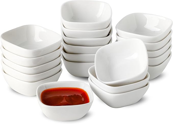 UIBFCWN 2oz Ceramic Dip Bowls Set, 20 PCS Soy Sauce Dish, Dipping Sauce Bowls/Dishes, Mini Square Serving Bowl for Side Dish, BBQ, Ketchup, Charcuterie Condiment
