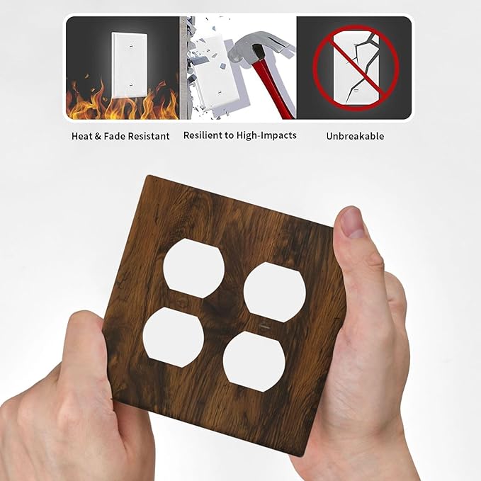 Light Switch Cover Brown Rustic Wood Grain Vintage Wooden Texture 2 Gang Decorative SwitchPlates Double Duplex Wall Plates Switch Plates and Outlet Covers for Cabin Bedroom Decor